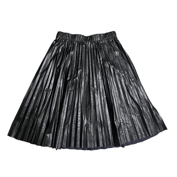 Lane Bryant Skirt Women 14/16 Black Faux Leather Pleated Flared Swing Midi - Picture 5 of 11